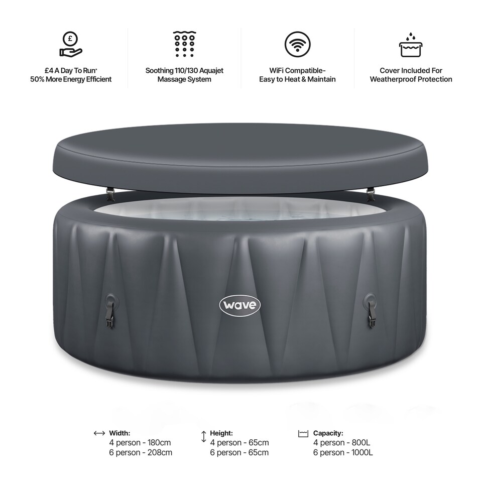 image 1 of Wave Atlantic 4 Person Inflatable Hot Tub, EnergySave Bundle, Dark Grey
