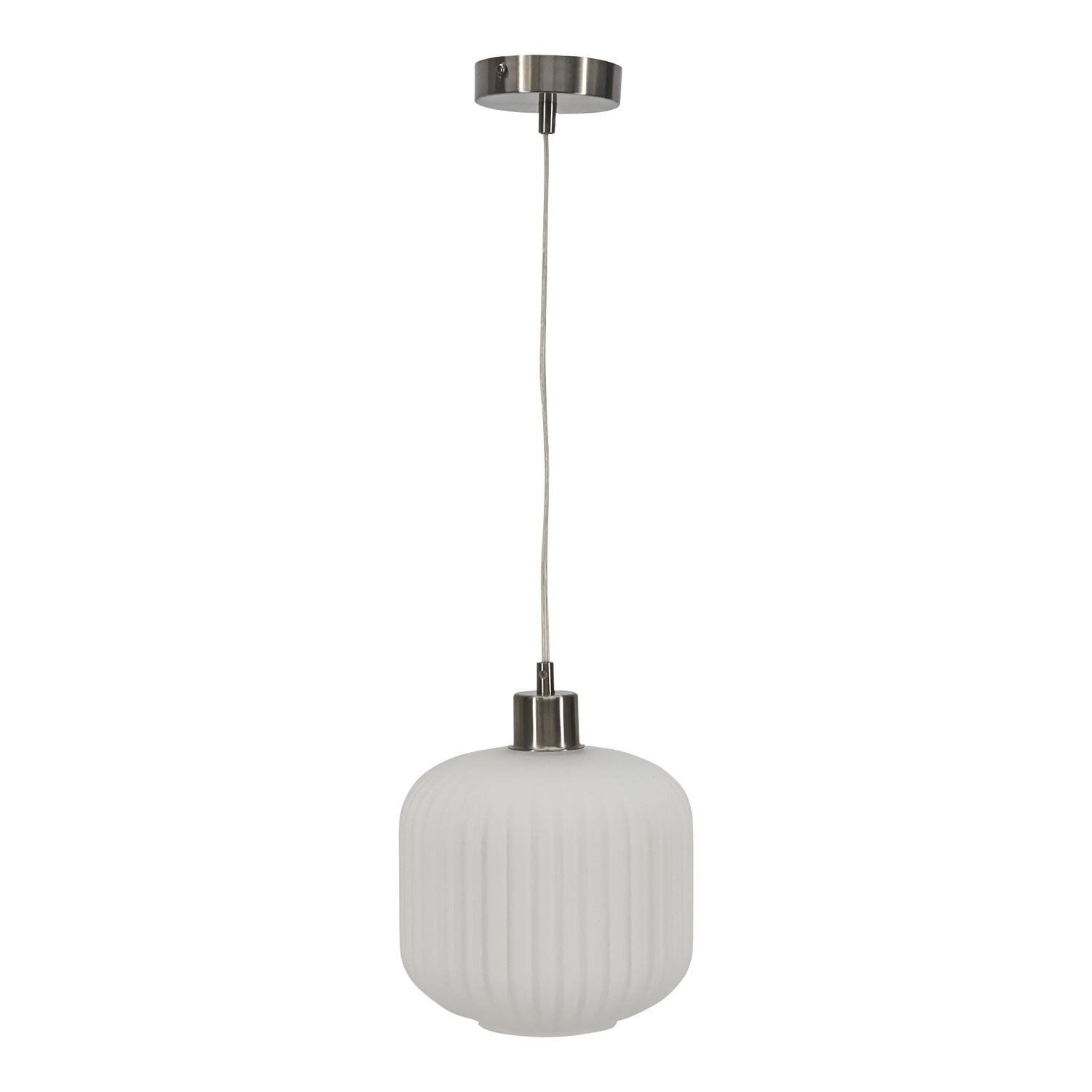First Choice Lighting Bento - White Ribbed Glass with Satin Nickel Pendant Fitting