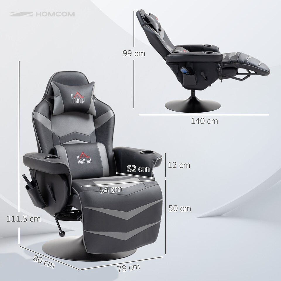 image 1 of HOMCOM Massage Recliner Chair with Remote, PU Leather Recliner Armchair Grey | Grey