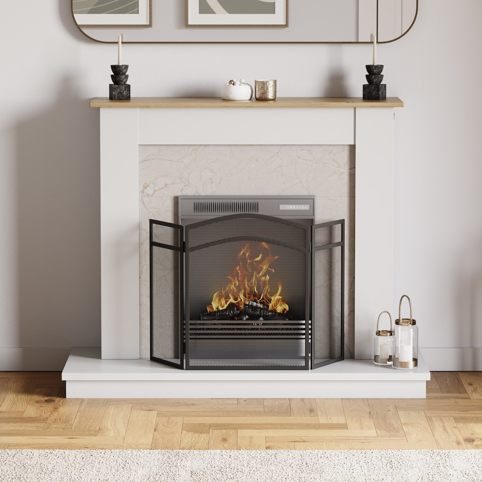 image 1 of Fire Vida Milton 3 Panel Fire Guard Folding Fireside Fireplace Screen Accessory, Black