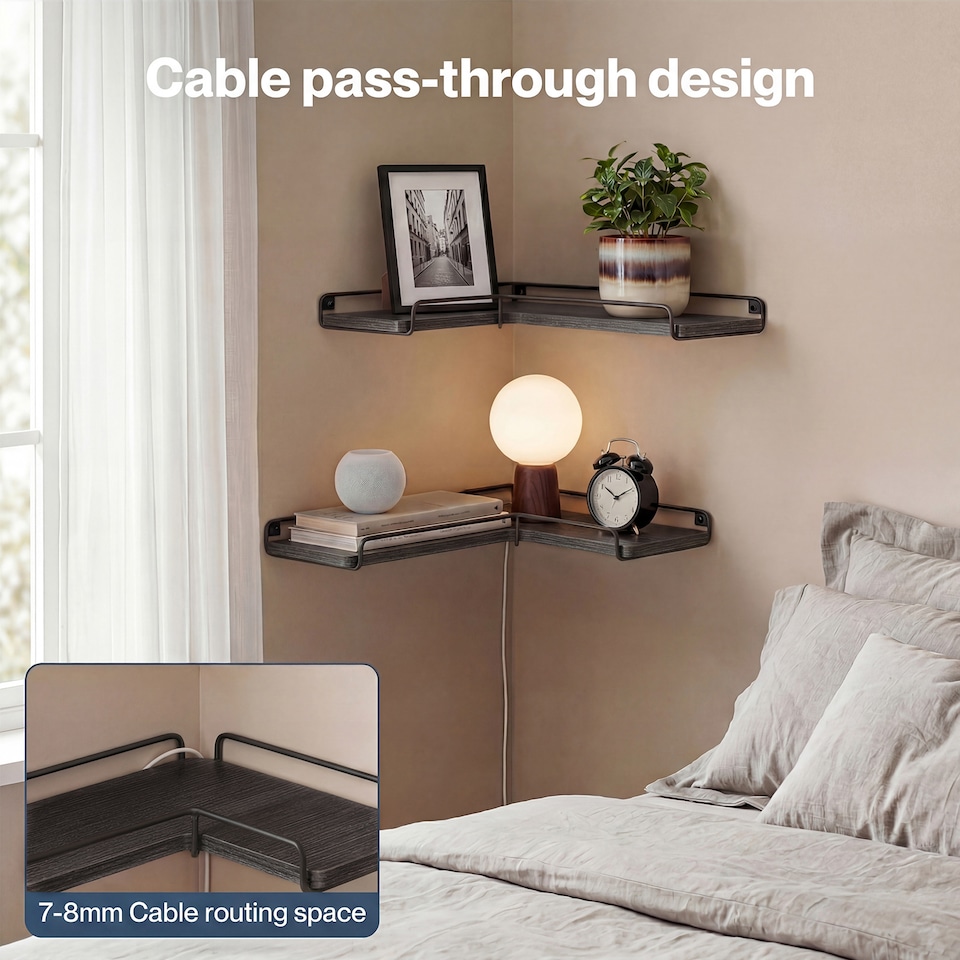 image 1 of Levede Floating Shelves Set of 2 L-Shaped Corner Shelves Wall Mounted Black