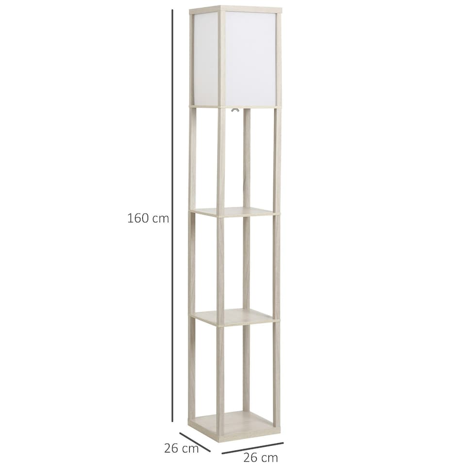 image 1 of HOMCOM Floor Lamp Reading Lamp with 3-Tier Storage Shelf for Home Office Oak