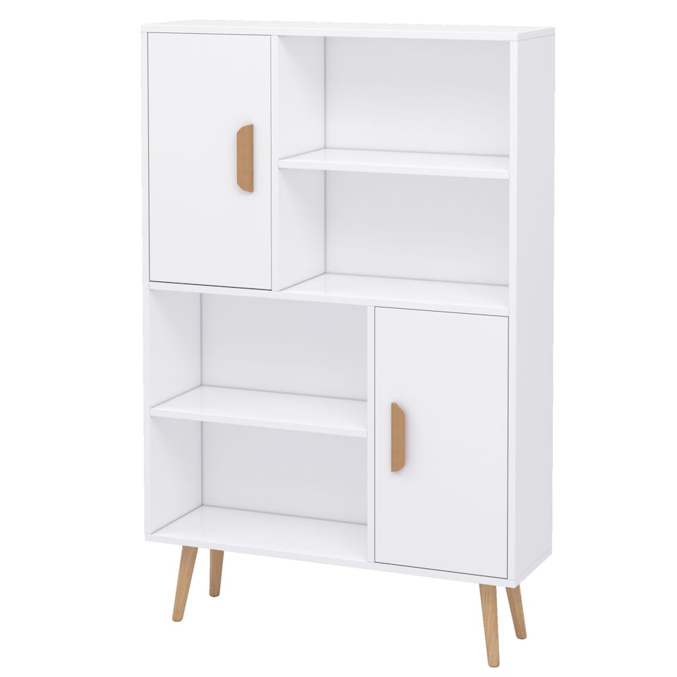 image 1 of HOMCOM Sideboard Bookshelf Free Standing Bookcase Shelves Unit Display Storage Cabinet w  Adjustable Shelves, Wooden Leg, Two Doors, White