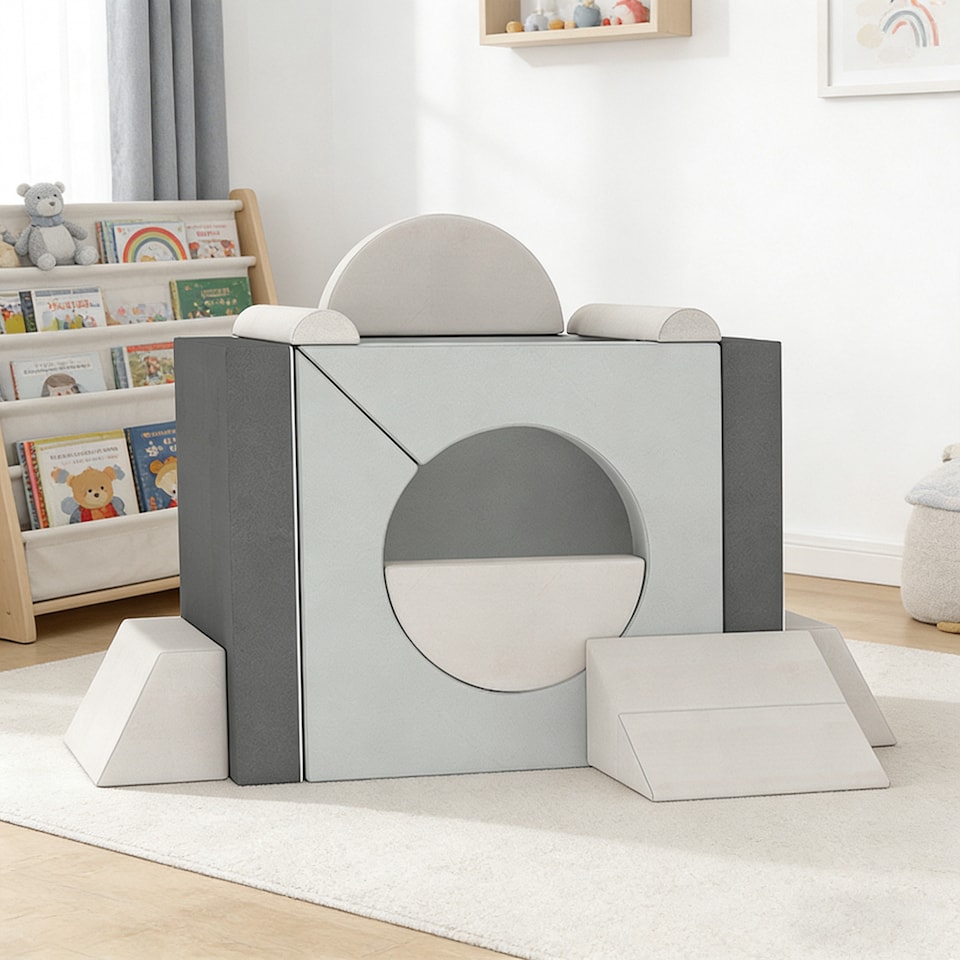 image 1 of AIYAPLAY Kids Play Sofa, 12 Pieces Foam Modular Convertible Sofa | Grey | Light Grey | 130 x 105 x 41 cm