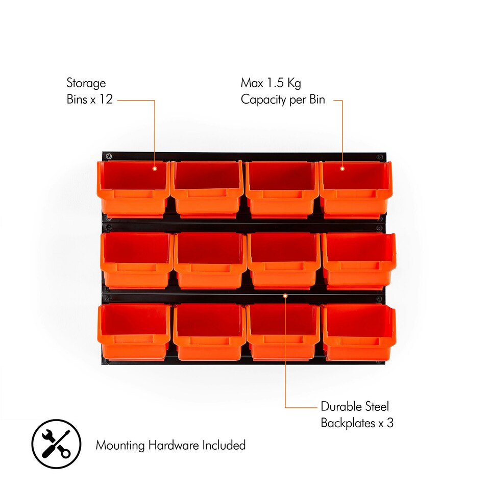 image 1 of VonHaus 12 Pc Wall Mount Storage Bins for Garage