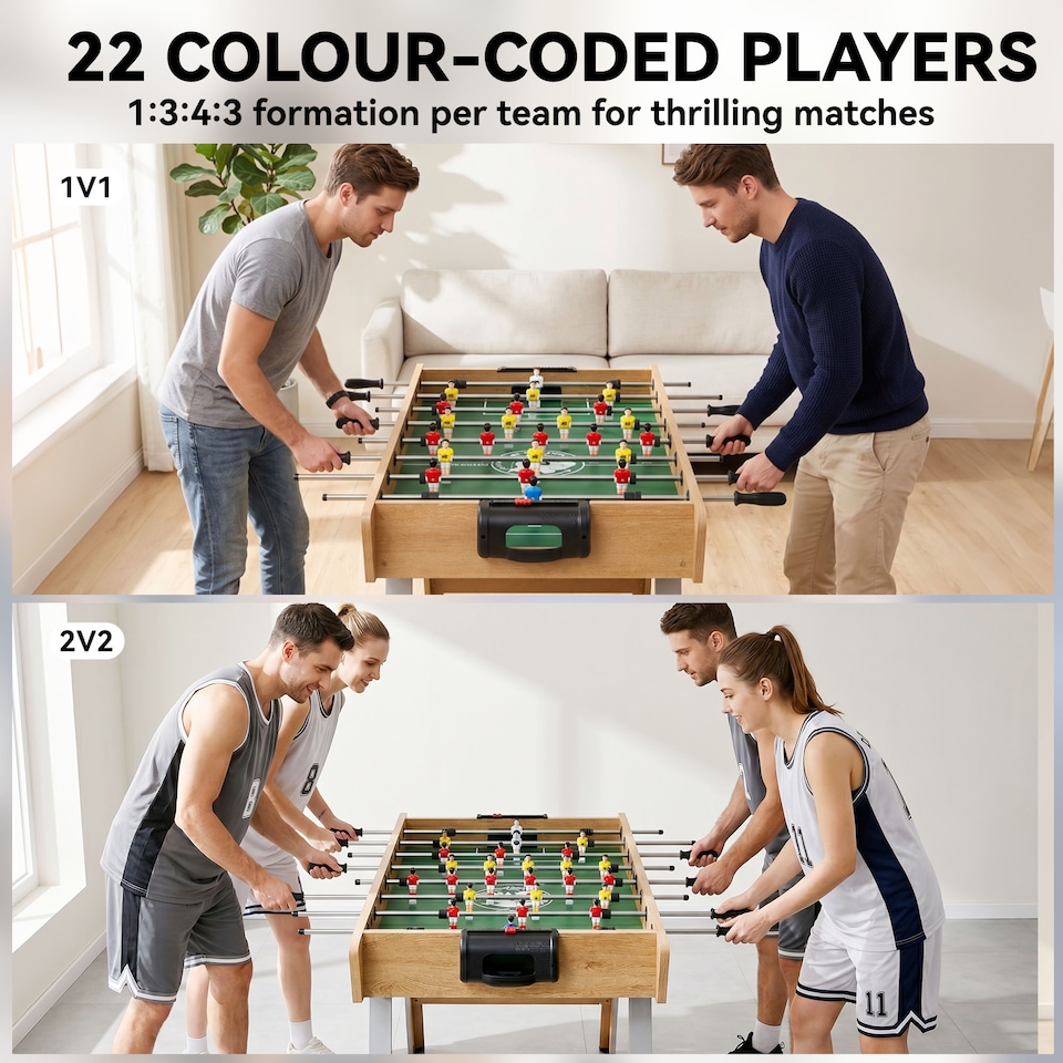 image 1 of SPORTNOW 4ft Table Football, Foosball Table Game for Adults, Natural Wood