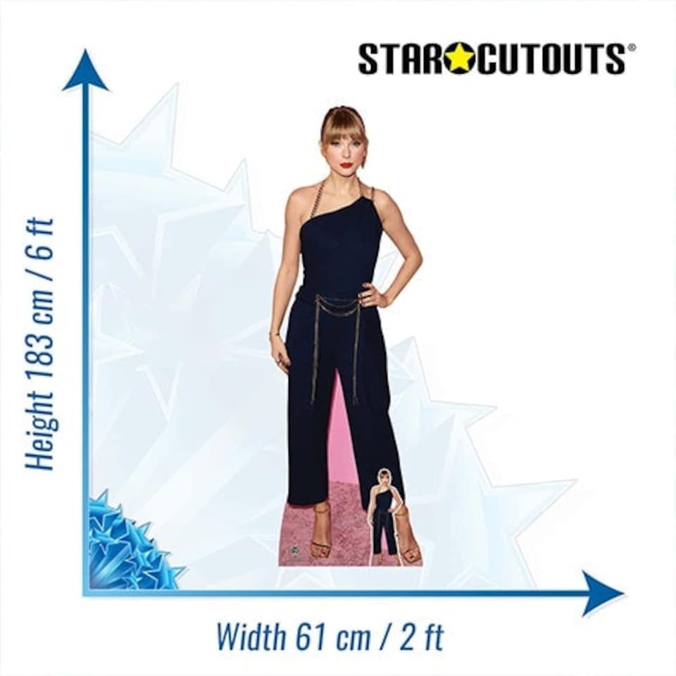 image 1 of Taylor Navy Jumpsuit Lifesize Cardboard Cutout with 6 Taylor Cardboard Face Masks