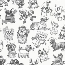 Muriva Pooches Mono Wallpaper - Black/White - 10m x 52cm | Black