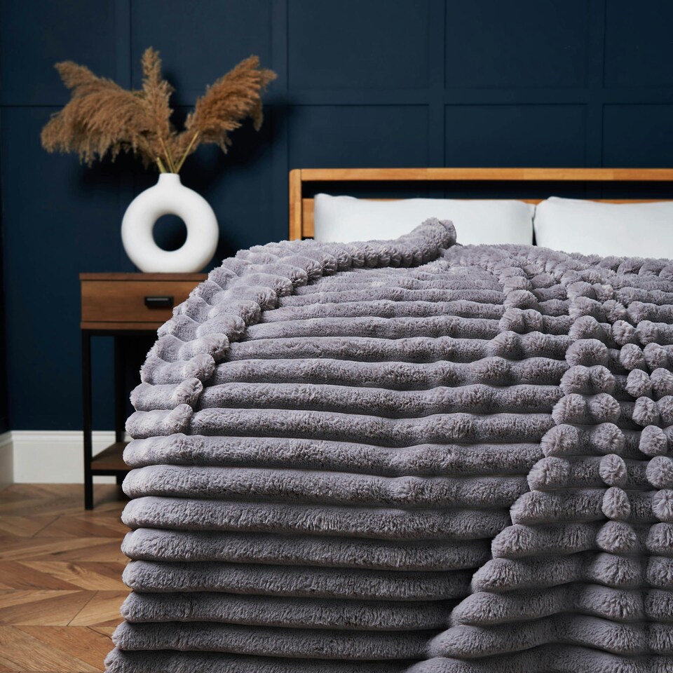 image 1 of BHS Jumbo Cord Throw with Plain Velvet Backing, Grey Grey | Grey