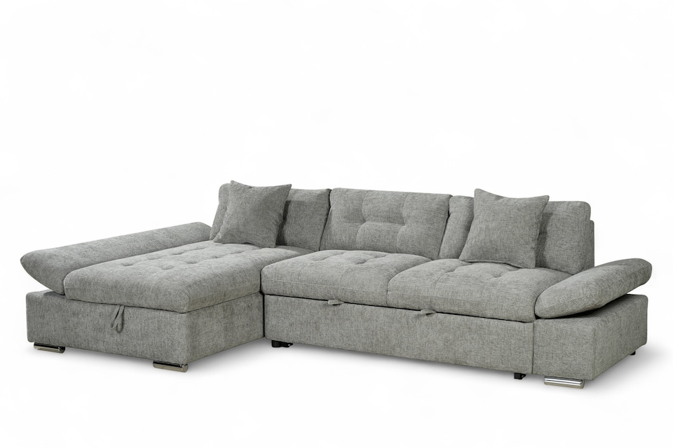 image 1 of Grey Chenille Fabric 1C2 Corner Sofabed with Storage HARRY