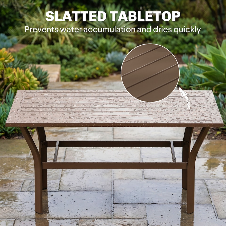 image 1 of Outsunny Metal Garden Coffee Table with Slatted Tabletop, Brown | Brown