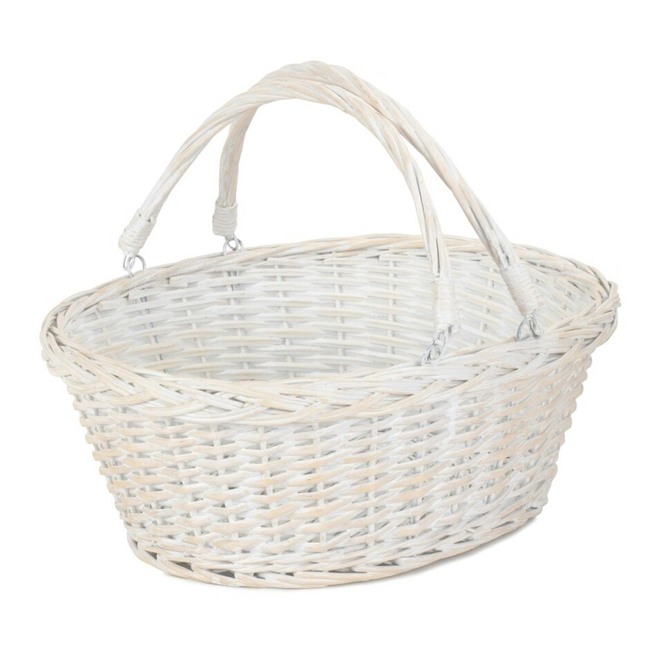 image 1 of Large White Swing Handle Wicker Shopping Basket White | White | One Size