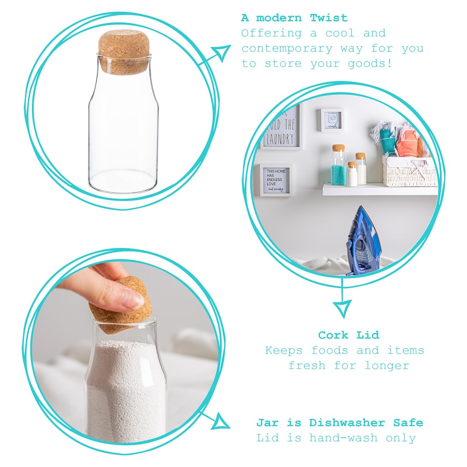 image 1 of Argon Tableware Glass Storage Bottles with Cork Lids - 180ml - Pack of 3