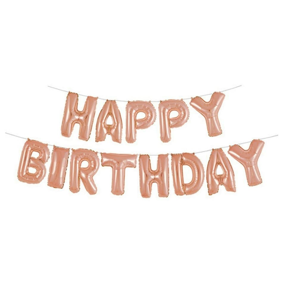 Unique Party Happy Birthday Foil Balloon Banner Kit - Rose Gold - One Size