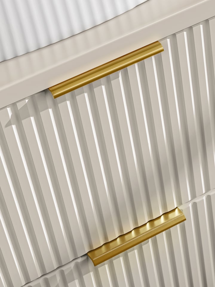 image 1 of Bathroom Vanity Unit 600mm Sink Cabinet Beige Cashmere Modern Wall Floating Fluted Ribbed Drawers Storage Adel