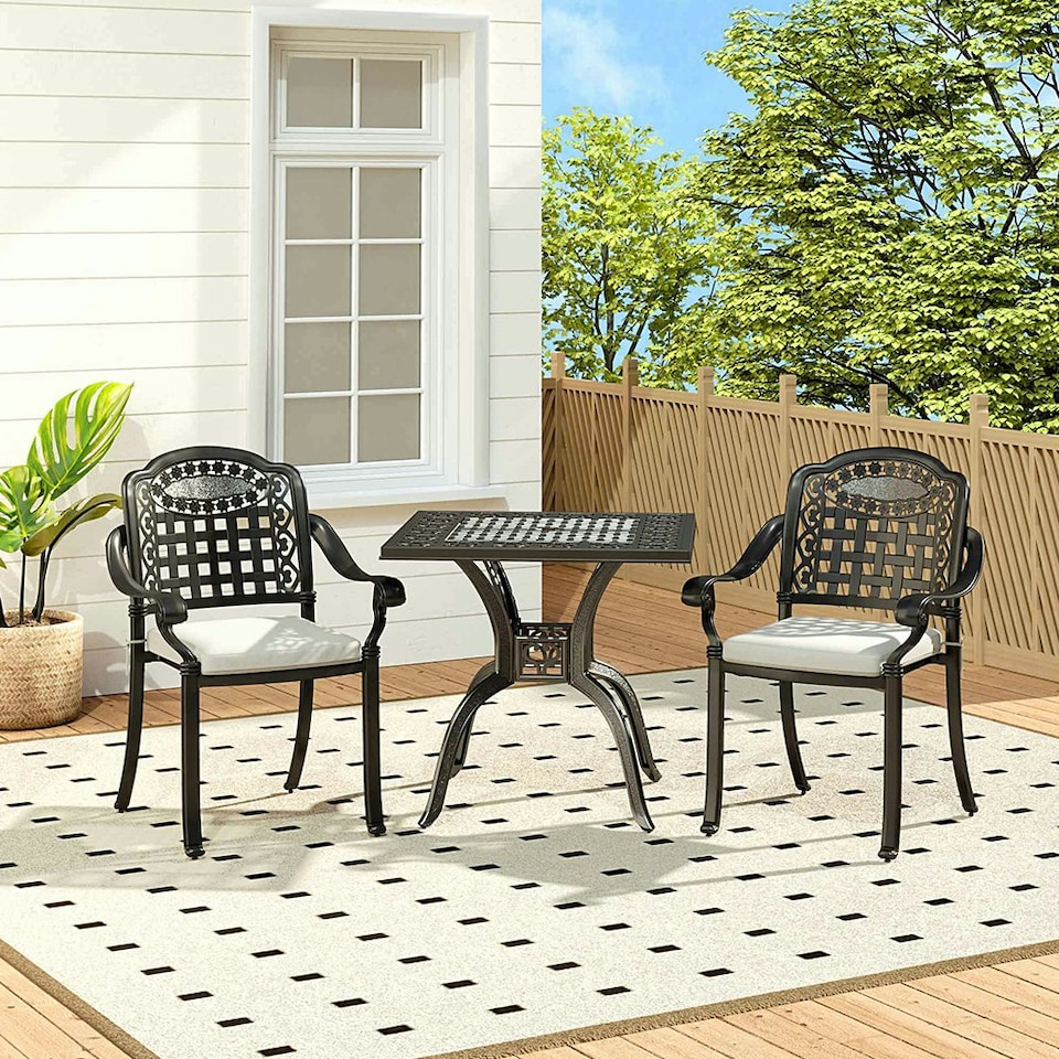 image 1 of Living and Home Cast Aluminum Square Outdoor Dining Table, Black, 80 cm | Black