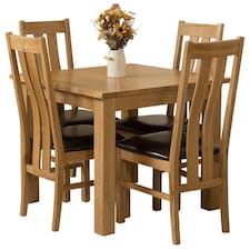 Oslo 90 x 90 cm Oak Small Dining Table and 4 Princeton Oak Chairs | Brown | Brown