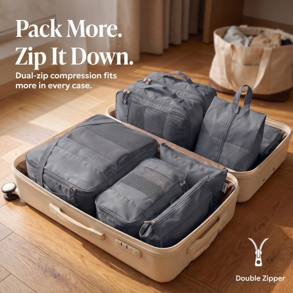 image 1 of Lugg Compression Packing Cubes 8 Piece Travel Suitcase Organiser Set