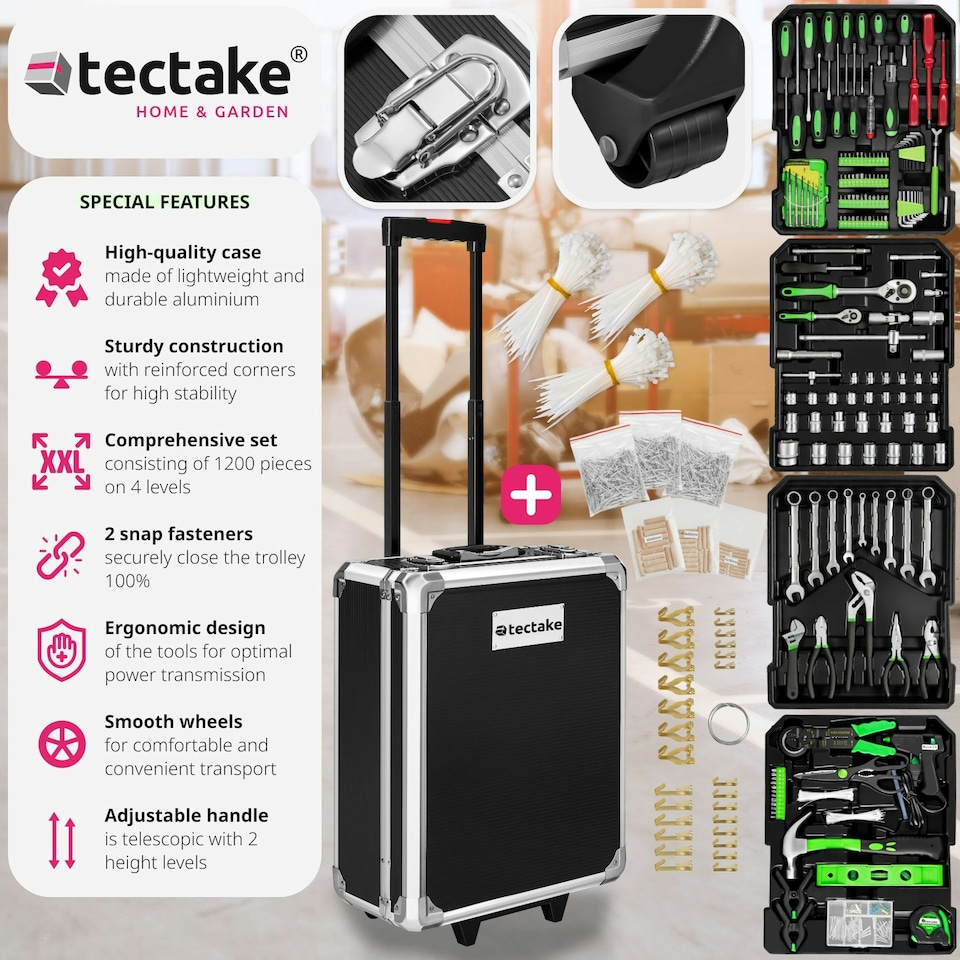 image 1 of Tool Box - 1200 piece tool set, clear arrangement on 4 levels, with wheels Black
