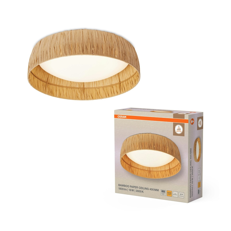 image 1 of Osram Decor Bamboo Paper Ceiling Light 400 18W 830 Brown Brown