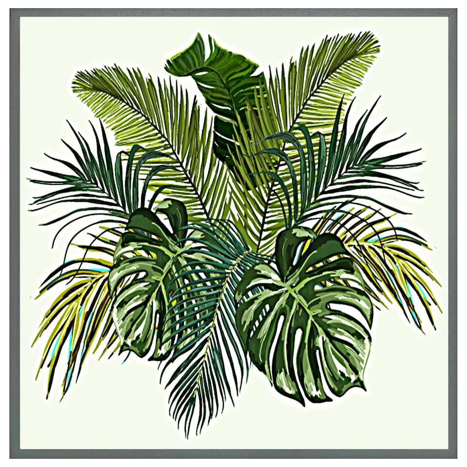 image 1 of Green tropical foliage (Picutre Frame) Brown | Oak | XL