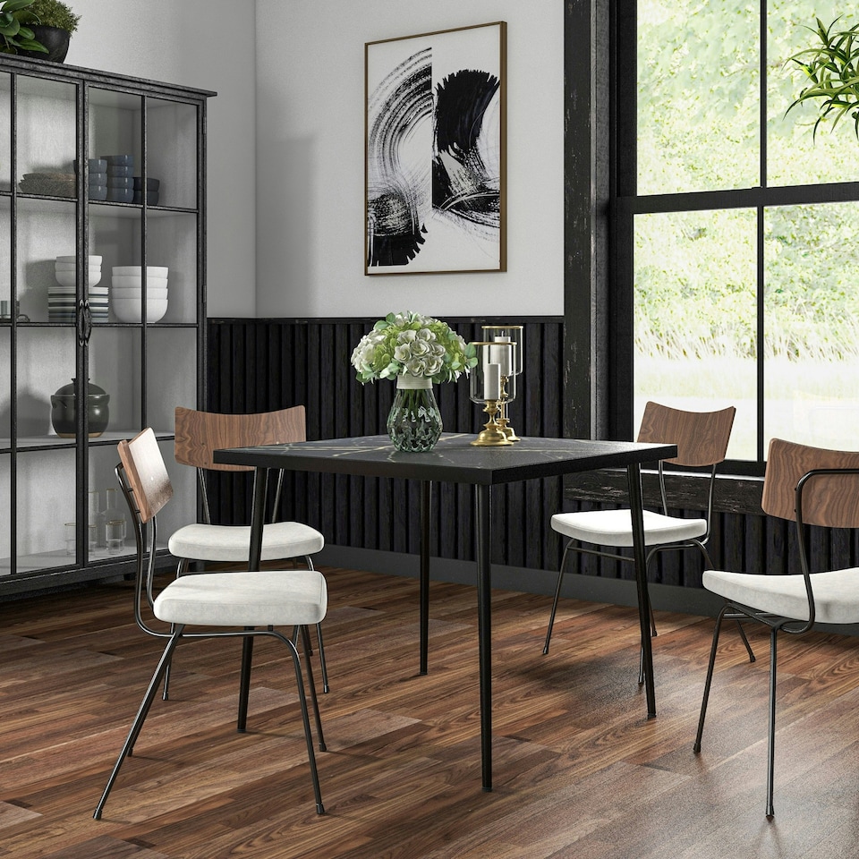 image 1 of Outsunny Outdoor Dining Table for 4 with Marble Effect Tempered Glass Top White