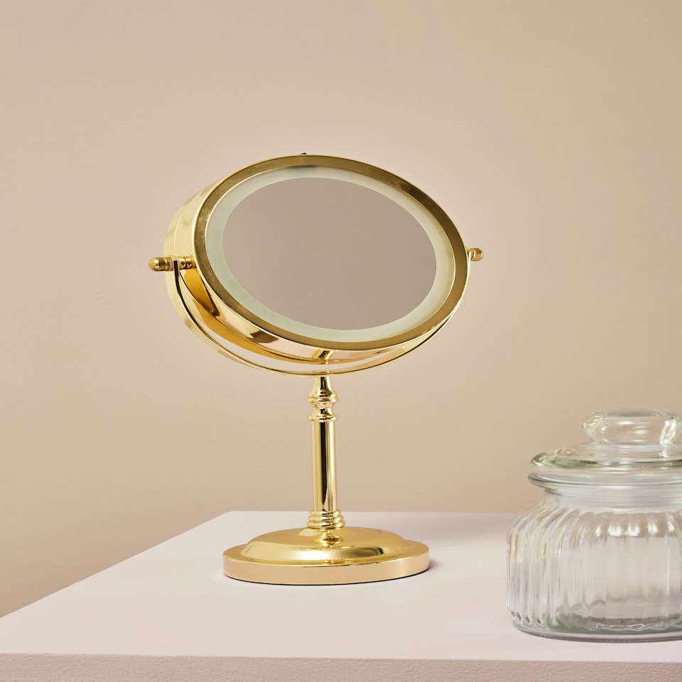image 1 of Interiors By Premier Gold Iron Table Mirror, Durable 27x17cm Swivel Vanity Mirror, Modern Chrome Finis Gold