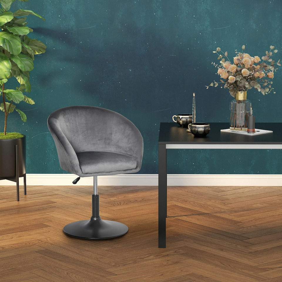 image 1 of HOMCOM Swivel Bar Stool Fabric Dining Chair Dressing Stool Tub Seat Grey