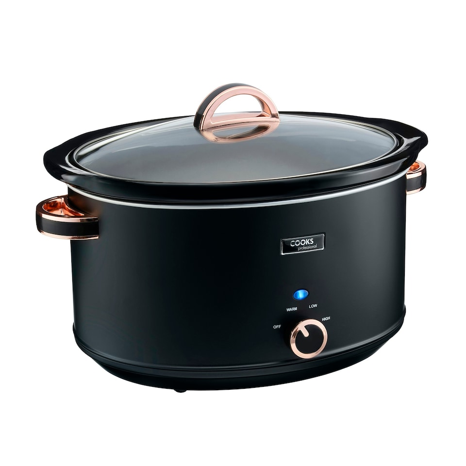 image 1 of Cooks Professional Slow Cooker 8 Litre with Dishwasher Safe Bowl, 2 Heat Settings & Keep Warm Function | Black & Rose Gold