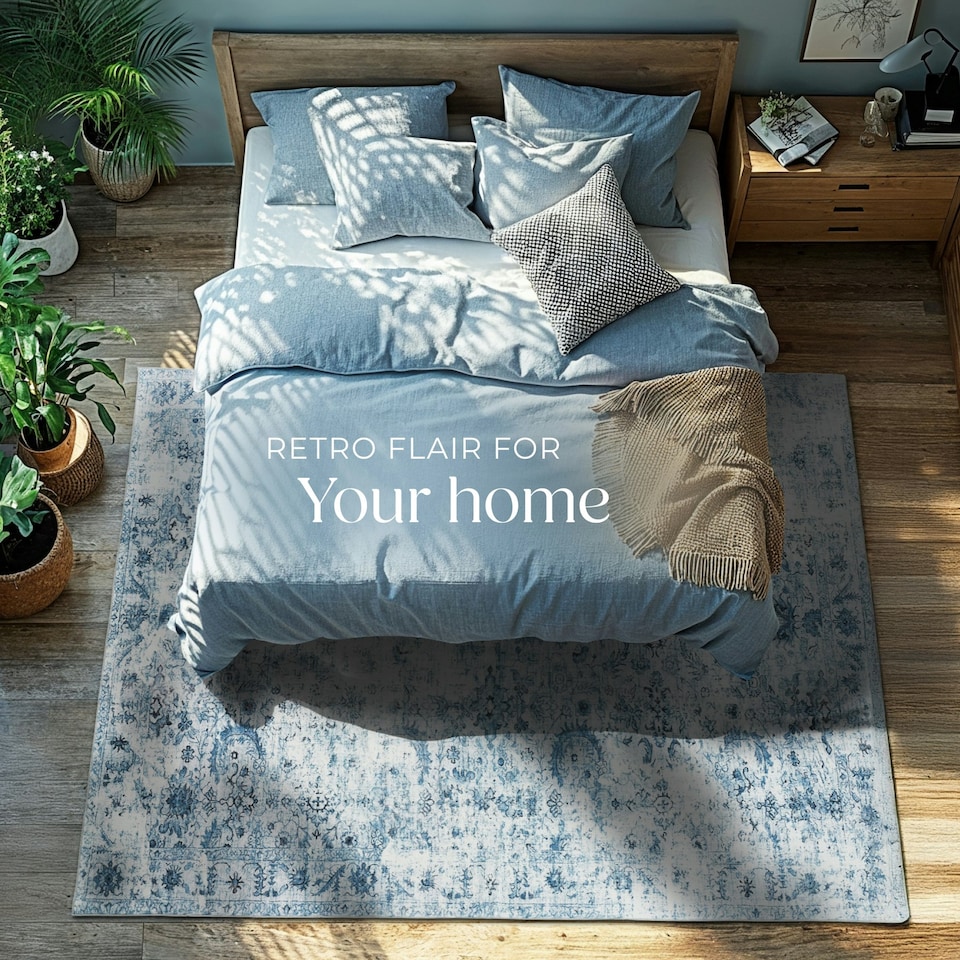 image 1 of Vintage Rug Amara - faded design, machine washable, short pile & non-slip underside Blue | 230 x 160 cm