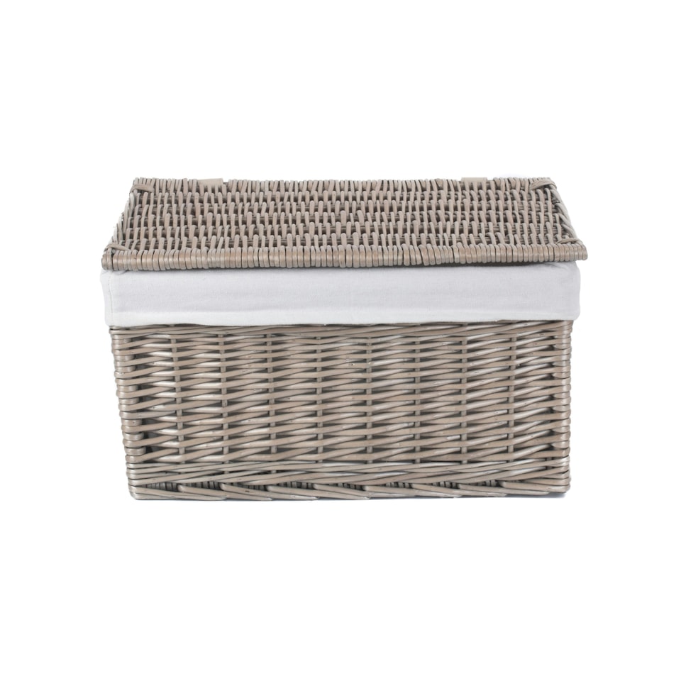 image 1 of Antique Wash Cotton Lined Wicker Storage Basket Brown | Brown | M