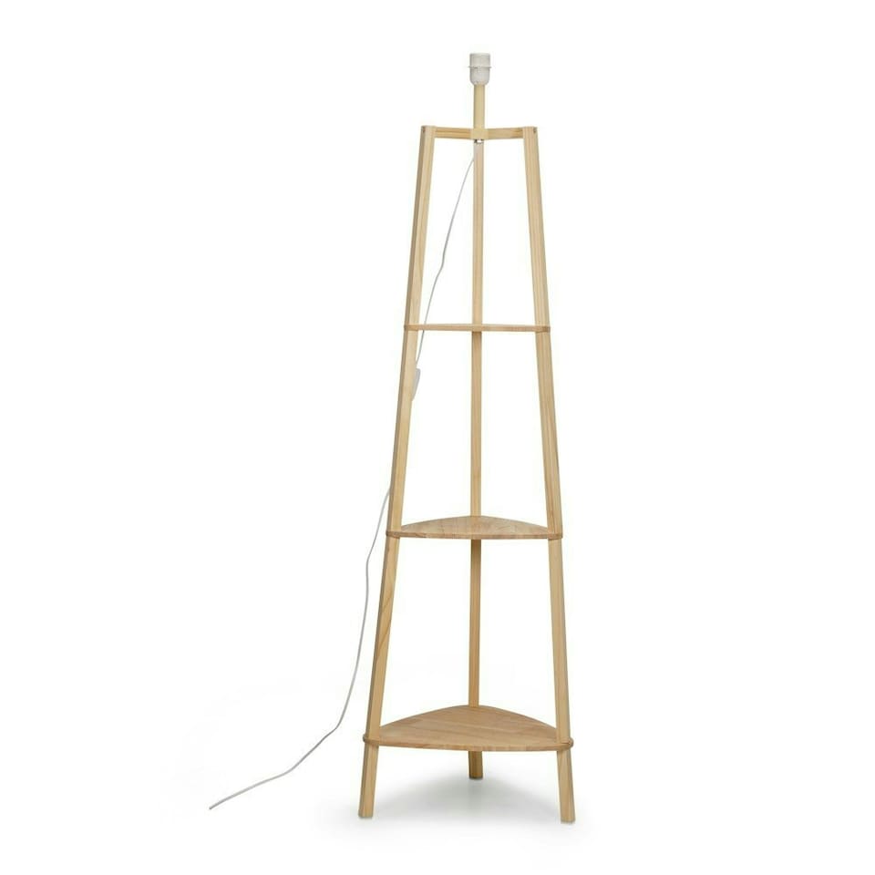 image 1 of ValueLights Hiru Natural Wood 3 Tier Shelf Floor Lamp Brown