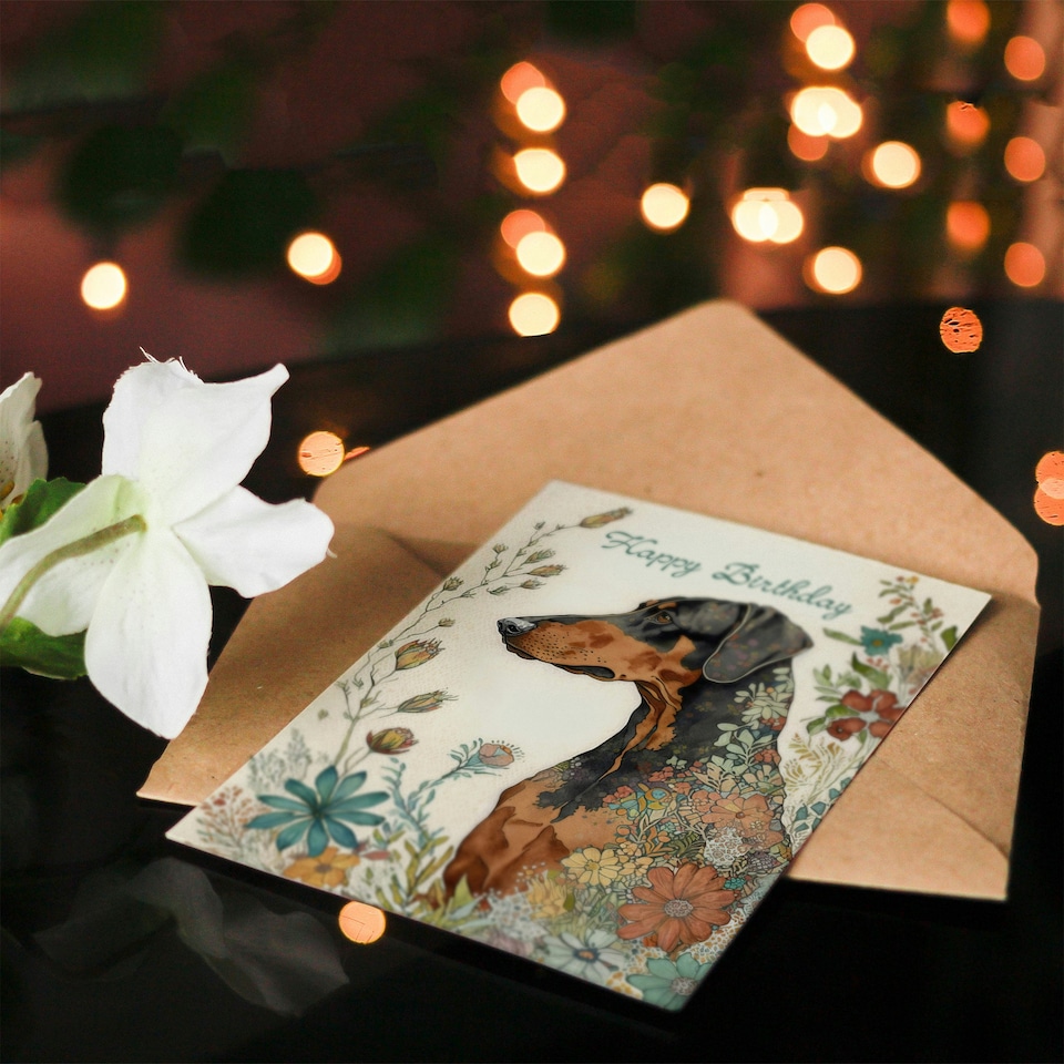 image 1 of Happy Birthday Doberman Dog and Spring Flowers Birthday Card