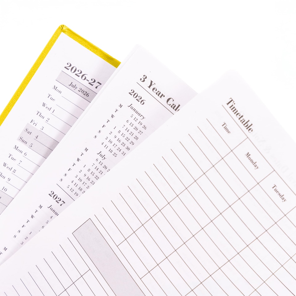 image 1 of 2026 2027 Academic Diary A5 Page a Day - Mid Year Hardback Planner From August 2026 to July 2027 - Student Teacher School Organiser with Ribbon Bookmark (A5, Yellow)