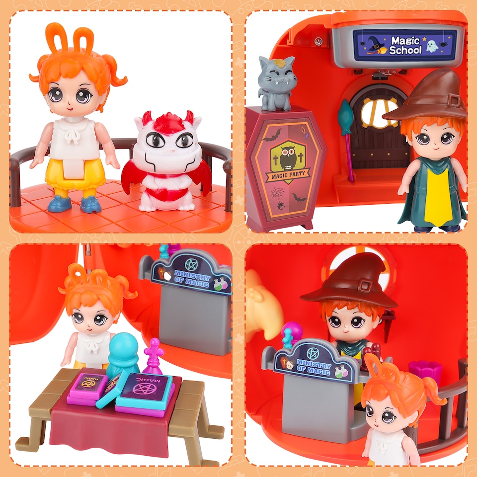 image 1 of Magic Pumpkin Doll House Playset with Characters Furniture and Classroom Accessories