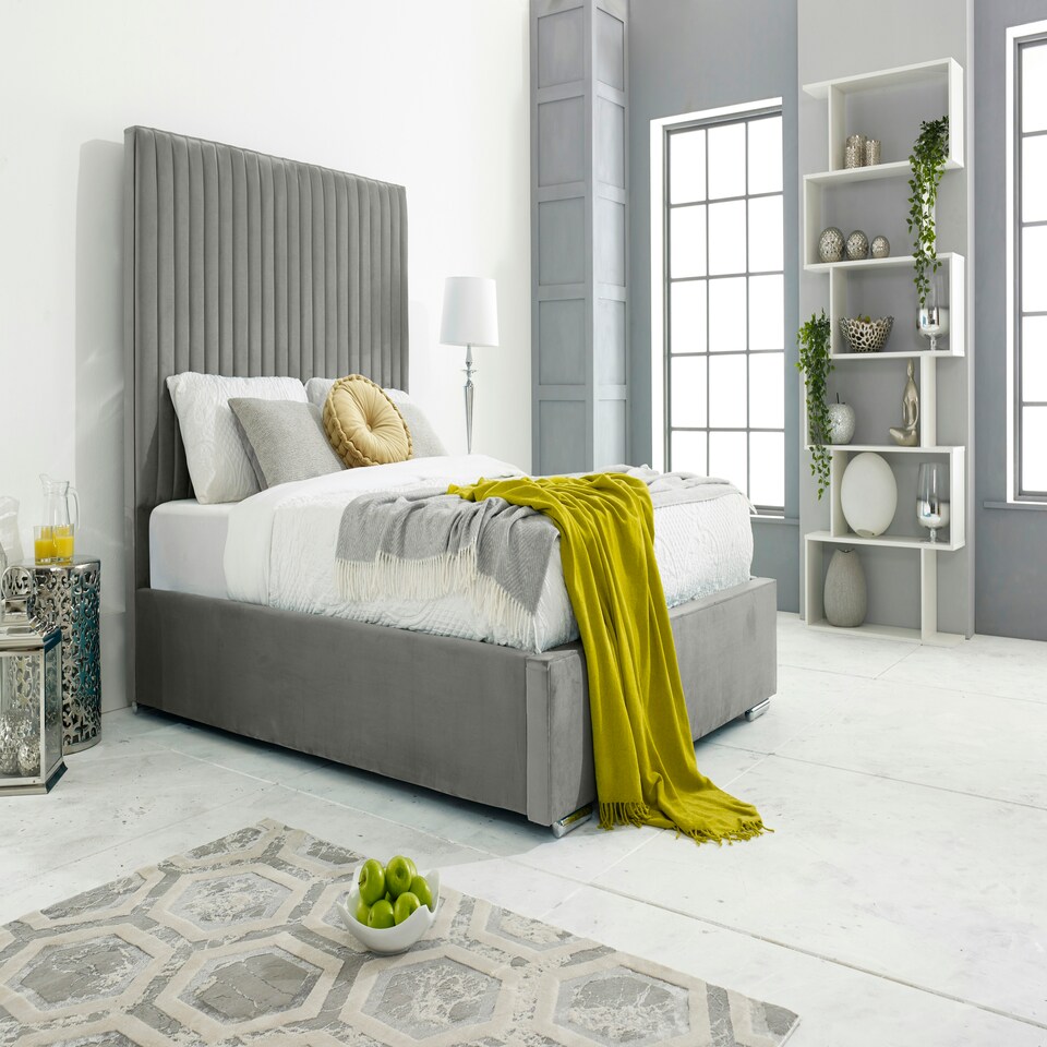 Merki Plush Double Bed Frame - Silver