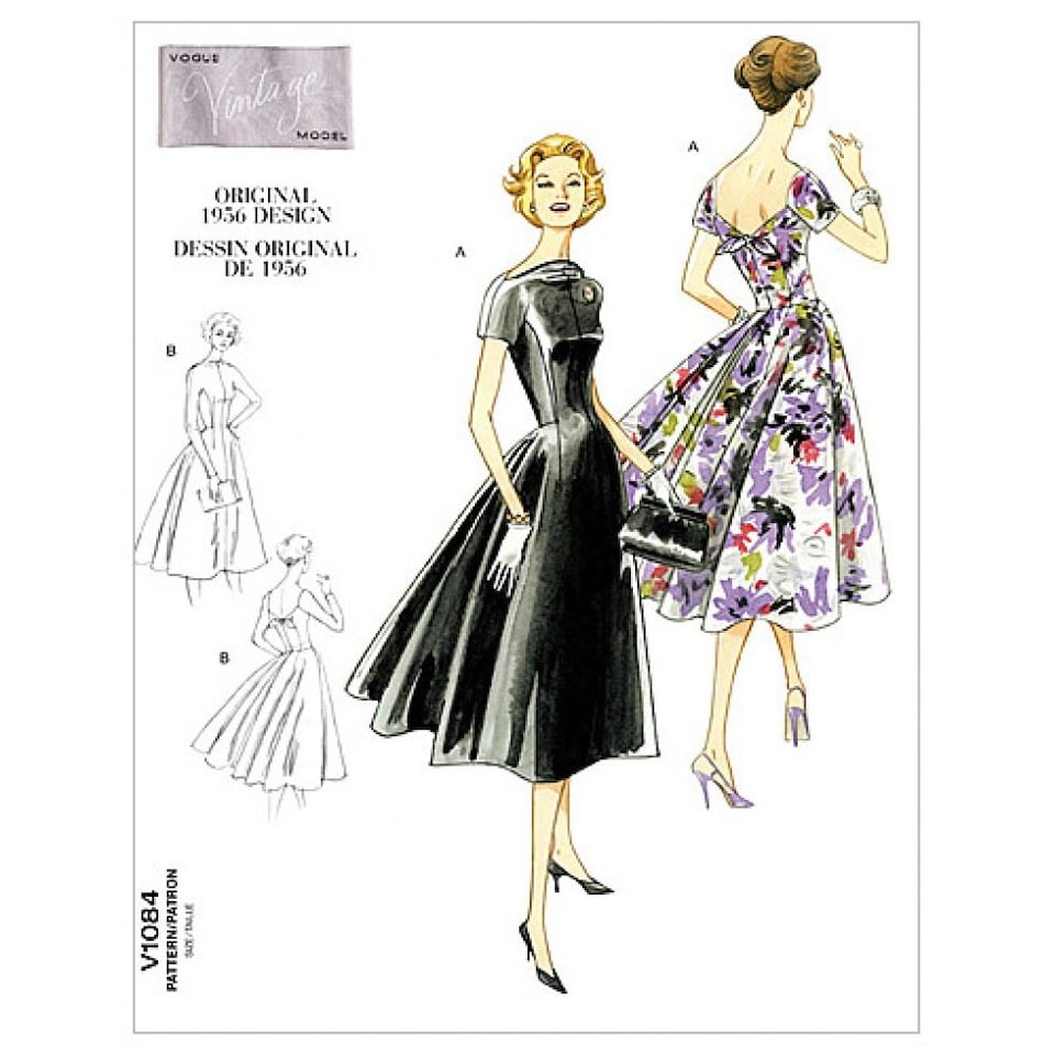 image 1 of Vogue 1084 Paper Sewing Pattern – Women’s Dresses & Vintage Style, UK Sizes 6–8–10–12, Intermediate