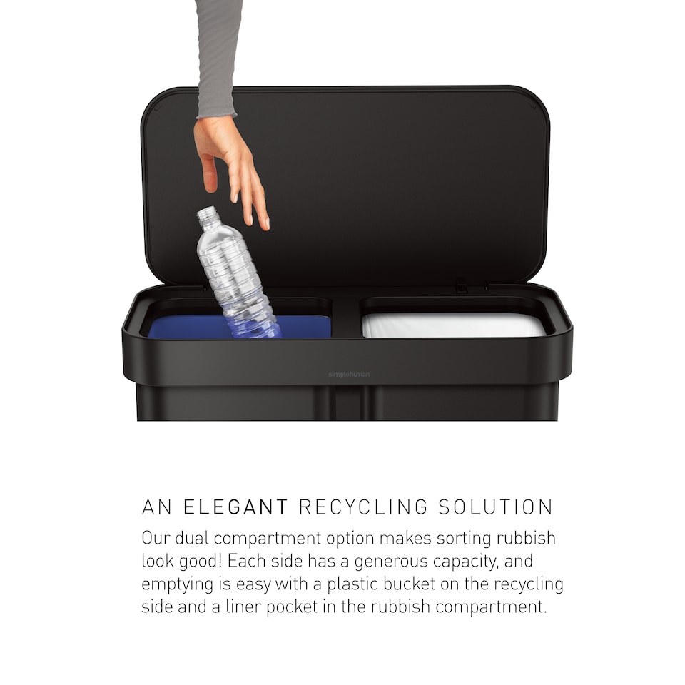 image 1 of Simplehuman 58L Recycling Rectangular Pedal Bin with Liner Pocket, Matte Black Steel