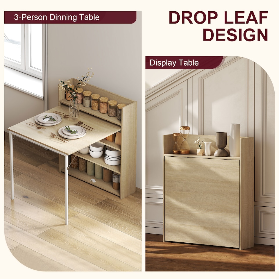 image 1 of HOMCOM Folding Dining Table, Kitchen Table with Shelves