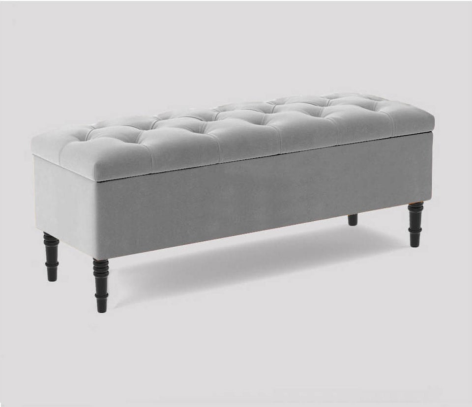 image 1 of 150cm Swiss Chesterfield Ottoman Storage Bench- Plush Velvet Shoe Bench - Silver Upholstery Footstool with Storage