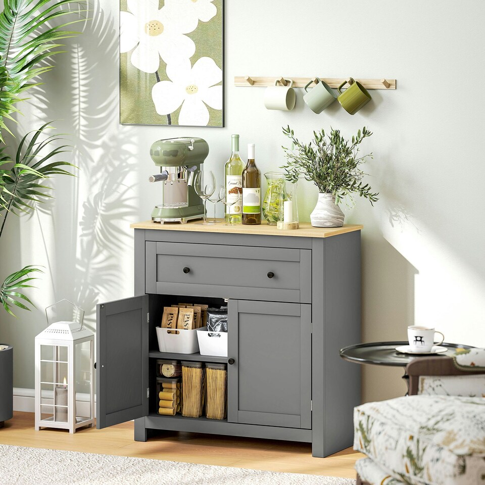 image 1 of HOMCOM Sideboard Storage Cabinet with Adjustable Shelf, Drawer, Grey Grey