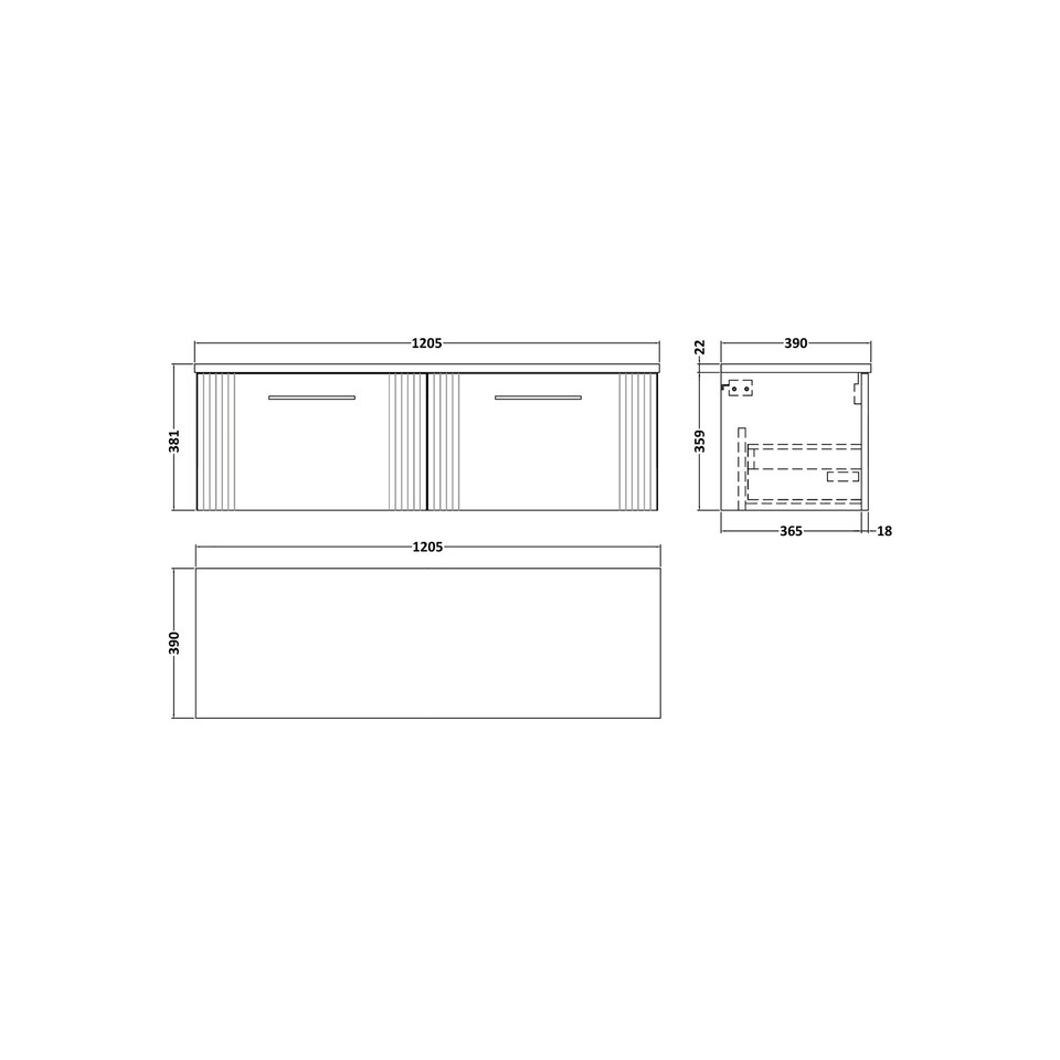 image 1 of Retro 2 Drawer Wall Hung Vanity Unit with Bellato Grey Laminate Worktop - 1200mm - Satin Blue - Balterley Blue