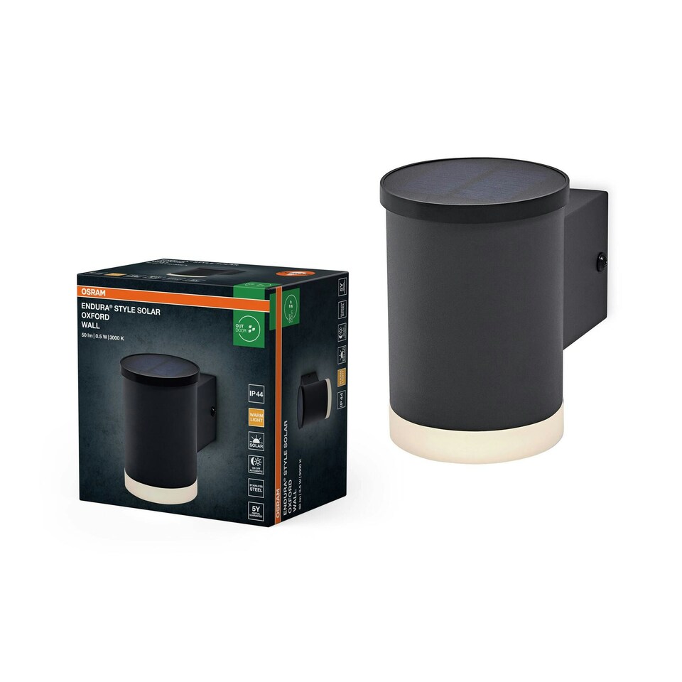 image 1 of Osram ENDURA Style Solar Oxford Outdoor Wall Light 0.5W 50lm | Black