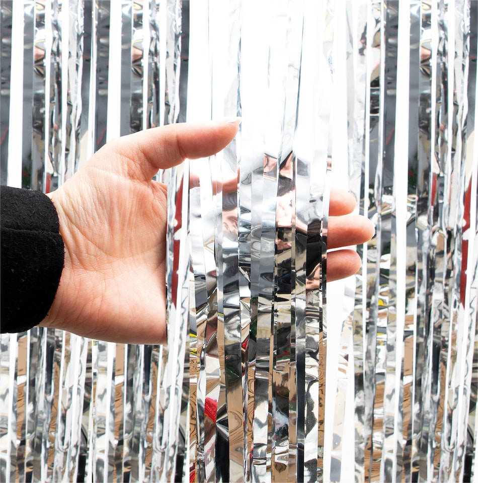 image 1 of Metallic Tinsel Curtain, 2.5M x 1M Silver