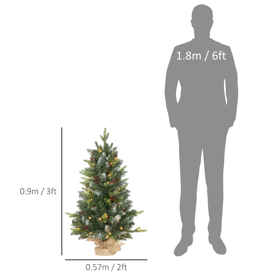 image 1 of HOMCOM 2 Pieces 3' Prelit Artificial Tabletop Christmas Trees, LED Display