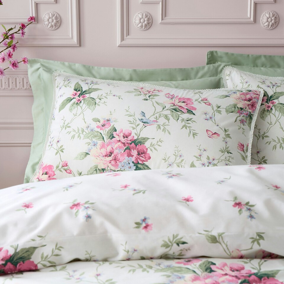 image 1 of Bridgerton By Catherine Lansfield Penelope Floral Reversible Duvet Cover Set Cream Cream | Single