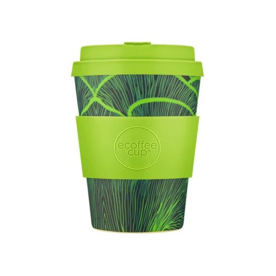 image 1 of Ecoffee Cup 12oz 350ml Reusable Eco-Friendly, Plant Based Coffee Cup with Silicone Lid & Sleeve, Bloodwood | Green | Bloodwood