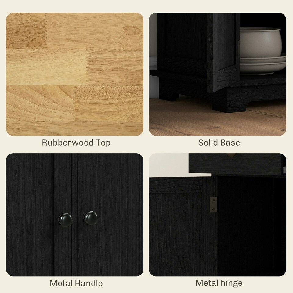 image 1 of HOMCOM Sideboard Buffet Cabinet with Rubber Wood Top and Drawers, Black Black | Rubberwood top
