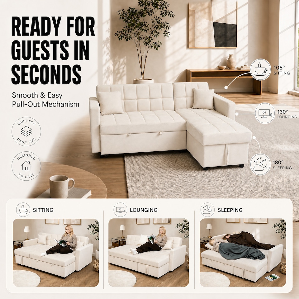 image 1 of Bargainia Milo 3 Seater Velvet Corner Sofa Bed Living Room