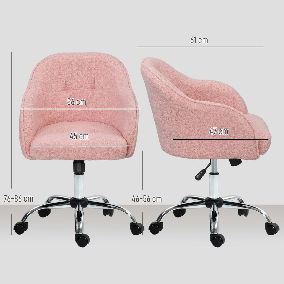 image 1 of HOMCOM Fluffy Vanity Chair for Desk, with Height Adjustable, Wheels, Pink | Pink | One Size